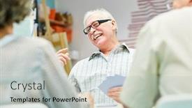  Presentation with retirement - Colorful presentation design enhanced with vital-senior-plays-cards backdrop and a light gray colored foreground