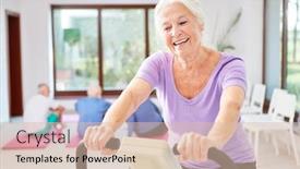  Presentation with fitness for senior citizens - Presentation theme enhanced with vital-senior-woman-enjoys-exercising background and a lemonade colored foreground