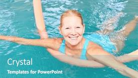  Presentation with noodle - Theme consisting of vital-senior-woman-is-learning background and a teal colored foreground