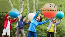 Presentation with group fitness - Cool new slide set with movement - vital seniors group in fitness backdrop and a yellow colored foreground