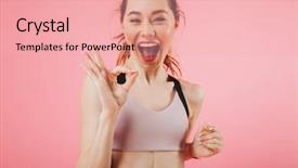  Presentation with deaf dumb sign language used - PPT layouts enhanced with vital signs - cheerful sportswoman showing ok sign background and a lemonade colored foreground