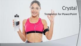  Presentation with water sports - Presentation consisting of vital signs - smiling sports woman holding shaker background and a white colored foreground