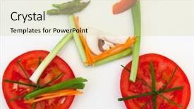  Presentation with healthy lifestyle - Beautiful slide deck featuring vital signs - symbolical bicycle made of vegetables backdrop and a soft green colored foreground