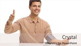  Presentation with blood pressure - Cool new slide deck with vital signs - young man measuring his blood backdrop and a soft green colored foreground