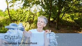  Presentation with roller skating - Presentation theme featuring vital-sporty-senior-woman background and a light blue colored foreground