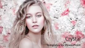  Presentation with perfume - Beautiful PPT theme featuring vitality - beautiful romantic young woman backdrop and a coral colored foreground