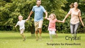  Presentation with spring break for kids - PPT theme with vitality - lucky family with two kids background and a yellow colored foreground