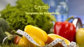  Presentation with dumbell - Cool new presentation theme with vitamin and fitness diet dumbell in green grass backdrop and a tawny brown colored foreground