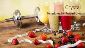  Presentation with dumbell - Audience pleasing theme consisting of vitamin and fitness diet dumbell backdrop and a blonde colored foreground