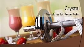  Presentation with dumbell - Theme featuring vitamin and fitness diet dumbell background and a lemonade colored foreground