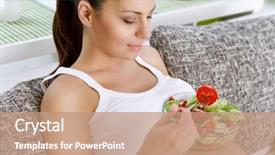  Presentation with healthy eating - PPT theme featuring vitamin b - beautiful healthy pregnant woman eating background and a coral colored foreground