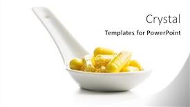  Presentation with vitamin - Audience pleasing slide set consisting of vitamin-capsules-in-spoon-vitamin backdrop and a white colored foreground