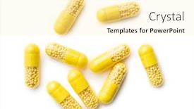  Presentation with vitamin - PPT theme having vitamin-capsules-vitamin-c-pills background and a blonde colored foreground