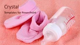  Presentation with vitamin - Beautiful PPT theme featuring vitamin formula - bottle for milk and booties backdrop and a  colored foreground