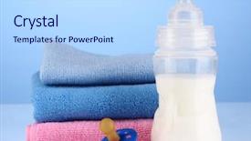  Presentation with milk in bottle - Amazing slide deck having vitamin formula - bottle for milk with towels backdrop and a light blue colored foreground