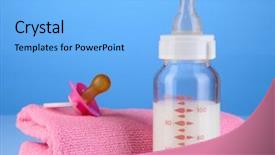  Presentation with milk in bottle - Beautiful PPT theme featuring vitamin formula - bottle for milk with towels backdrop and a  colored foreground