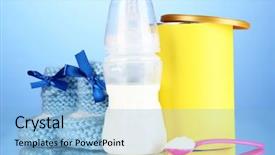  Presentation with blue food - PPT layouts with vitamin formula - bottle with milk and food background and a light blue colored foreground