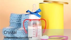  Presentation with babies - Slides having vitamin formula - bottle with milk and food background and a  colored foreground