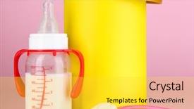  Presentation with babies - PPT theme having vitamin formula - bottle with milk and food background and a  colored foreground
