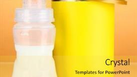  Presentation with babies - Slide set with vitamin formula - bottle with milk and food background and a  colored foreground