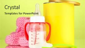  Presentation with babies - Colorful presentation theme enhanced with vitamin formula - bottle with milk and food backdrop and a yellow colored foreground