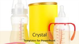  Presentation with white milk - Amazing presentation theme having vitamin formula - bottle with milk and food backdrop and a yellow colored foreground