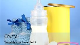  Presentation with blue food - PPT layouts consisting of vitamin formula - bottle with milk and food background and a  colored foreground