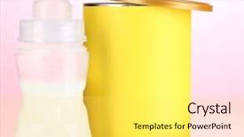  Presentation with babies - Beautiful theme featuring vitamin formula - bottle with milk and food backdrop and a yellow colored foreground