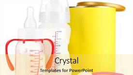  Presentation with babies - Beautiful presentation design featuring vitamin formula - bottles with milk and food backdrop and a  colored foreground