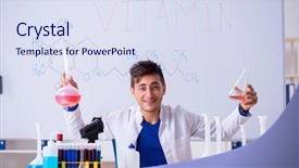  Presentation with electronic product innovation lab - Amazing slide deck having vitamin formula - young chemist sitting backdrop and a sky blue colored foreground