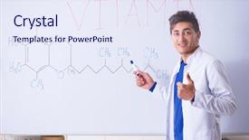  Presentation with whiteboard kids cute cartoon - Presentation design with vitamin formula - young chemist standing in front background and a sky blue colored foreground