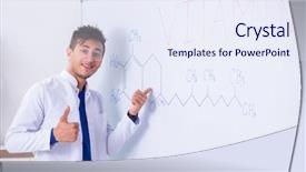  Presentation with whiteboard - PPT theme enhanced with vitamin formula - young chemist standing in front background and a sky blue colored foreground