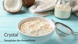  Presentation with coconut - Slide deck enhanced with vitamin free - bowl with coconut flour background and a light blue colored foreground