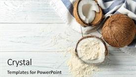  Presentation with organic coconut yogurt in wooden - Amazing presentation design having vitamin free - half of nut with coconut backdrop and a white colored foreground