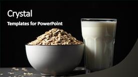  Presentation with oat milk - Colorful theme enhanced with vitamin free - white ceramic bowl with oatmeal backdrop and a black colored foreground