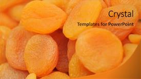  Presentation with dried herbs and dried flowers - Presentation theme with minnerals vitamins - heap of dried apricots background and a gold colored foreground