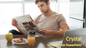  Presentation with reading labels - Colorful PPT theme enhanced with vitamin news - young concentrated brunette man reading backdrop and a tawny brown colored foreground