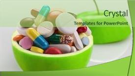 Presentation with medicines - Presentation theme having vitamin pills - open ripe apple full background and a mint green colored foreground