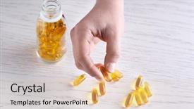  Presentation with oil and gas - Cool new slide deck with vitamin pills - woman holding fish oil capsule backdrop and a lemonade colored foreground