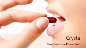  Presentation with vitamin - Cool new presentation with vitamin pills - young woman taking dark red backdrop and a coral colored foreground