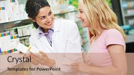  Presentation with chemist - Presentation featuring vitamins female customer in pharmacy background and a coral colored foreground