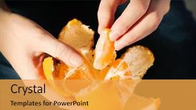  Presentation with sweet - Cool new PPT theme with vitamins sun - woman hand peeling ripe sweet backdrop and a yellow colored foreground