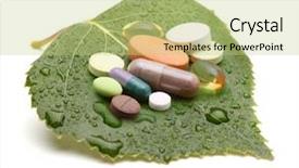  Presentation with green leaf - Slides enhanced with vitamins tablets and pills background and a mint green colored foreground