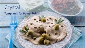  Presentation with veal - Audience pleasing PPT theme consisting of vitello tonnato - veal with tuna and capers backdrop and a lemonade colored foreground