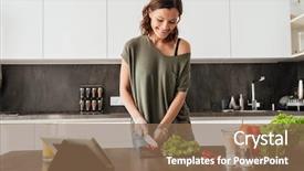  Presentation with vitiligo - Beautiful presentation featuring vitiligo - smiling casual middle aged woman backdrop and a violet colored foreground