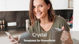  Presentation with vitiligo - Audience pleasing PPT theme consisting of vitiligo - smiling middle aged woman using backdrop and a violet colored foreground