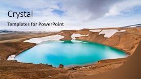  Presentation with geothermal - Audience pleasing slide set consisting of vitis - caldera volcano with turquoise water backdrop and a light blue colored foreground