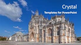  Presentation with monastery - Colorful PPT layouts enhanced with vitoria abbey facade with portal backdrop and a  colored foreground