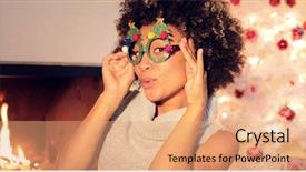 Presentation with fun - Beautiful presentation design featuring vivacious young woman celebrating christmas backdrop and a coral colored foreground