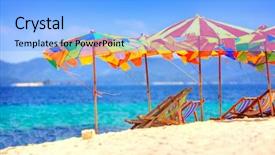  Presentation with thai - PPT theme enhanced with vivid color - deck chairs and umbrellas overlooking background and a light blue colored foreground